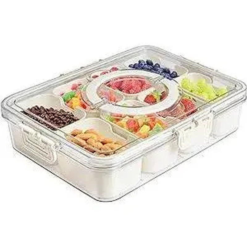 ONESHOW HOME 8-Compartment Transparent Snack Storage Container with Lid, Handle - Portable Kitchen Utensils for Home, Travel Use