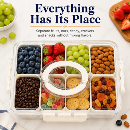 ONESHOW HOME 8-Compartment Transparent Snack Storage Container with Lid, Handle - Portable Kitchen Utensils for Home, Travel Use