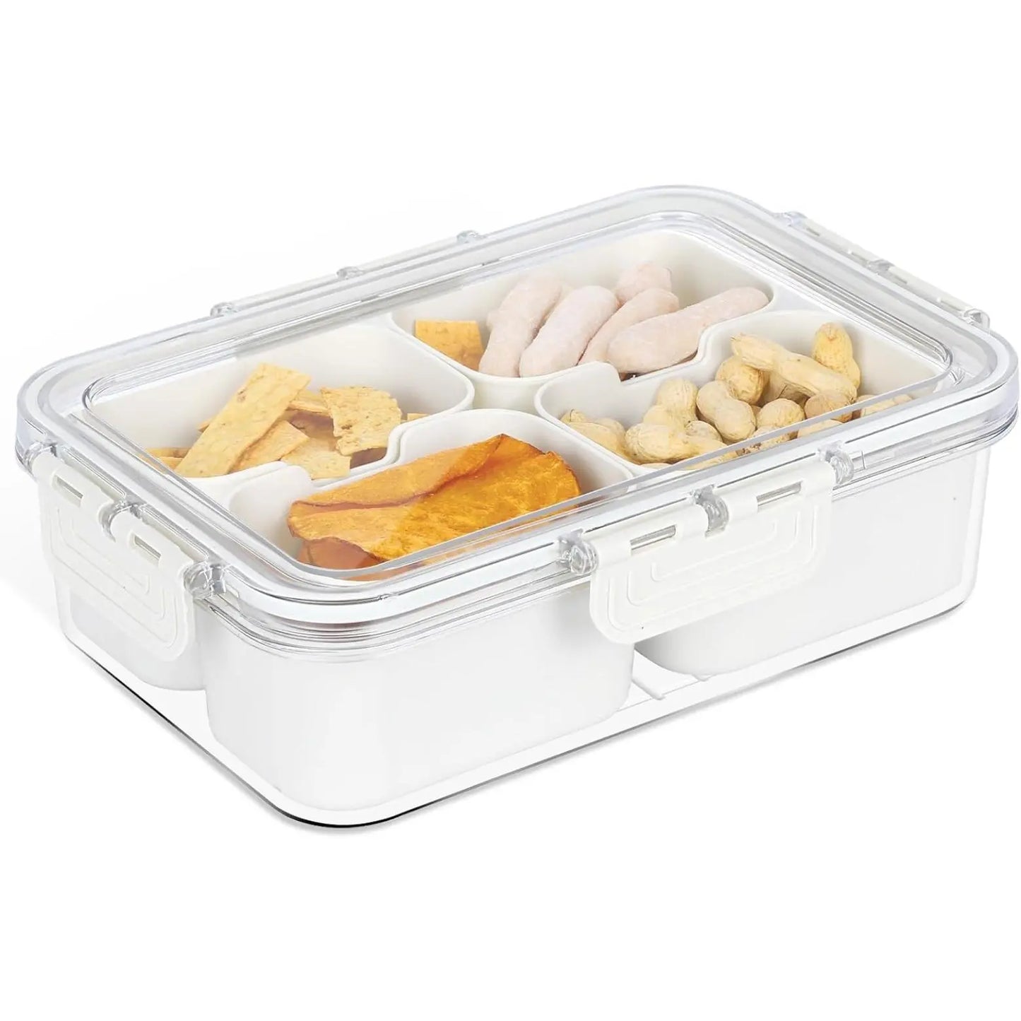 ONESHOW HOME 8-Compartment Transparent Snack Storage Container with Lid, Handle - Portable Kitchen Utensils for Home, Travel Use
